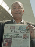 Herman White with a sample of the press coverage of the agreement signed at San Luis Potosi