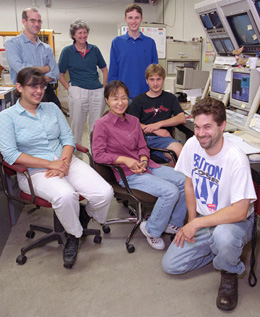 Edwards has an abiding interest in education,using the funds of the MacArthur Fellowship to support science education efforts. She also works with students at the lab, including this group of 2001 summer students on the Photoinjector project.The reward is in seeing young people come along, she said.Initially, you might see them groping. Then theres a point where something connects and they begin functioning smoothly. Thats nice to see. 