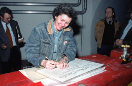 In 1983, Helen Edwards signed the document commemorating the installation of the last magnet and the completion of the Tevatron. She was also an early head of the lab's Accelerator (now Beams) Division.