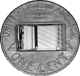 The chip being used for the Run II Silicon Vertex Detector fits on top of a penny.
